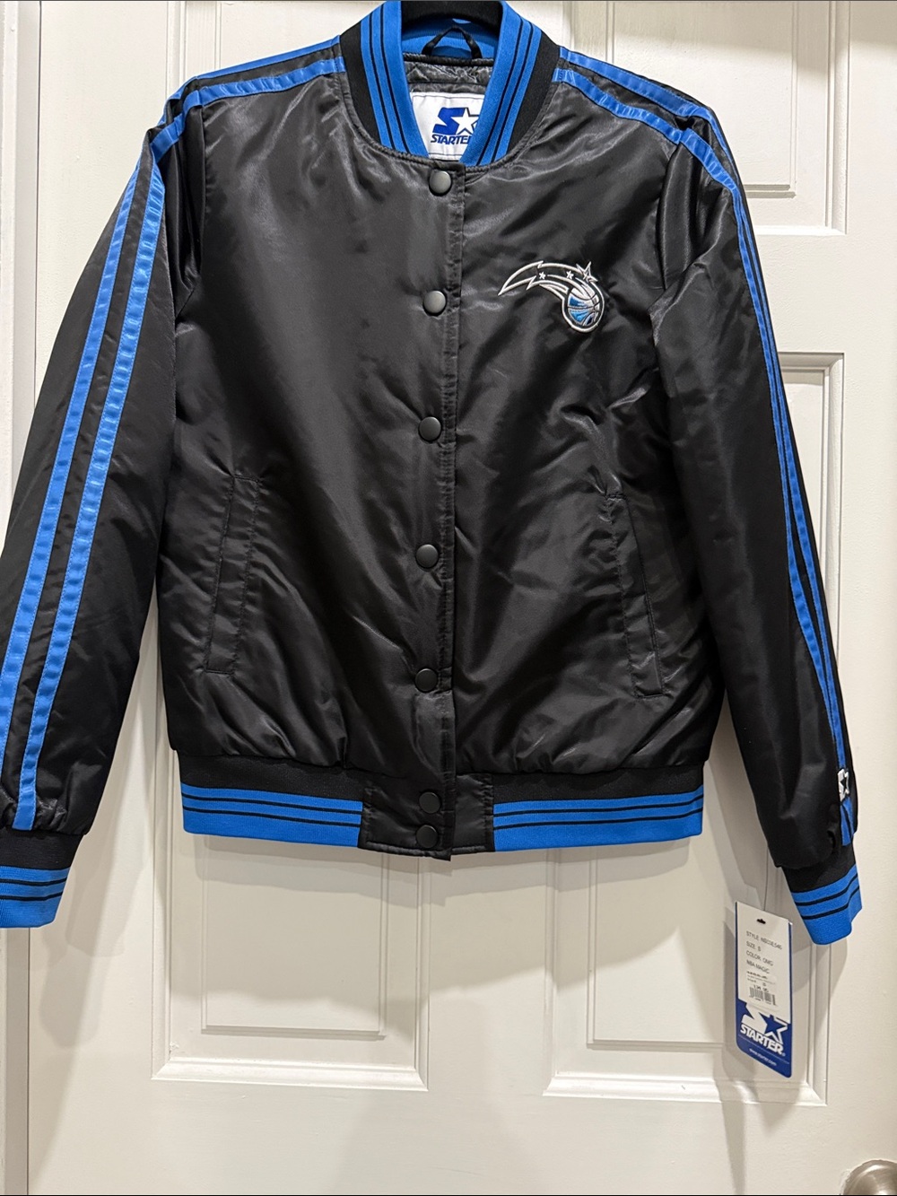 STARTER Black with Royal Blue Trim Orlando Magic Satin Puffer Jacket